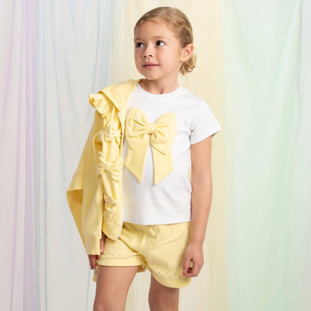 Caramelo Kids-Girls Pastel Yellow Cotton Shorts Set with Bows | Childrensalon