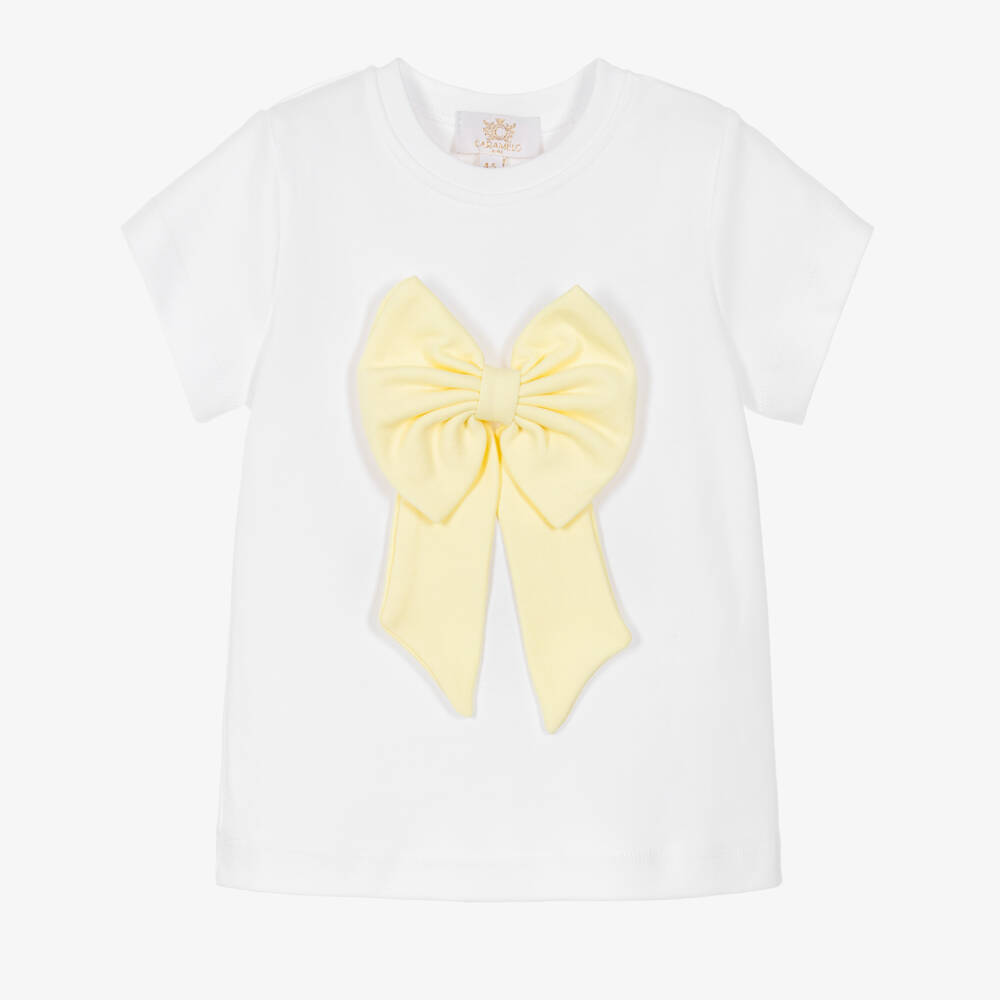 Caramelo Kids-Girls Pastel Yellow Cotton Shorts Set with Bows | Childrensalon