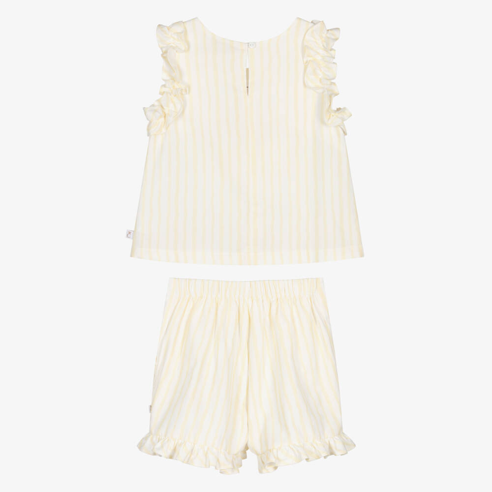 Caramelo Kids-Girls Pastel Yellow & White Striped Shorts Set | Childrensalon