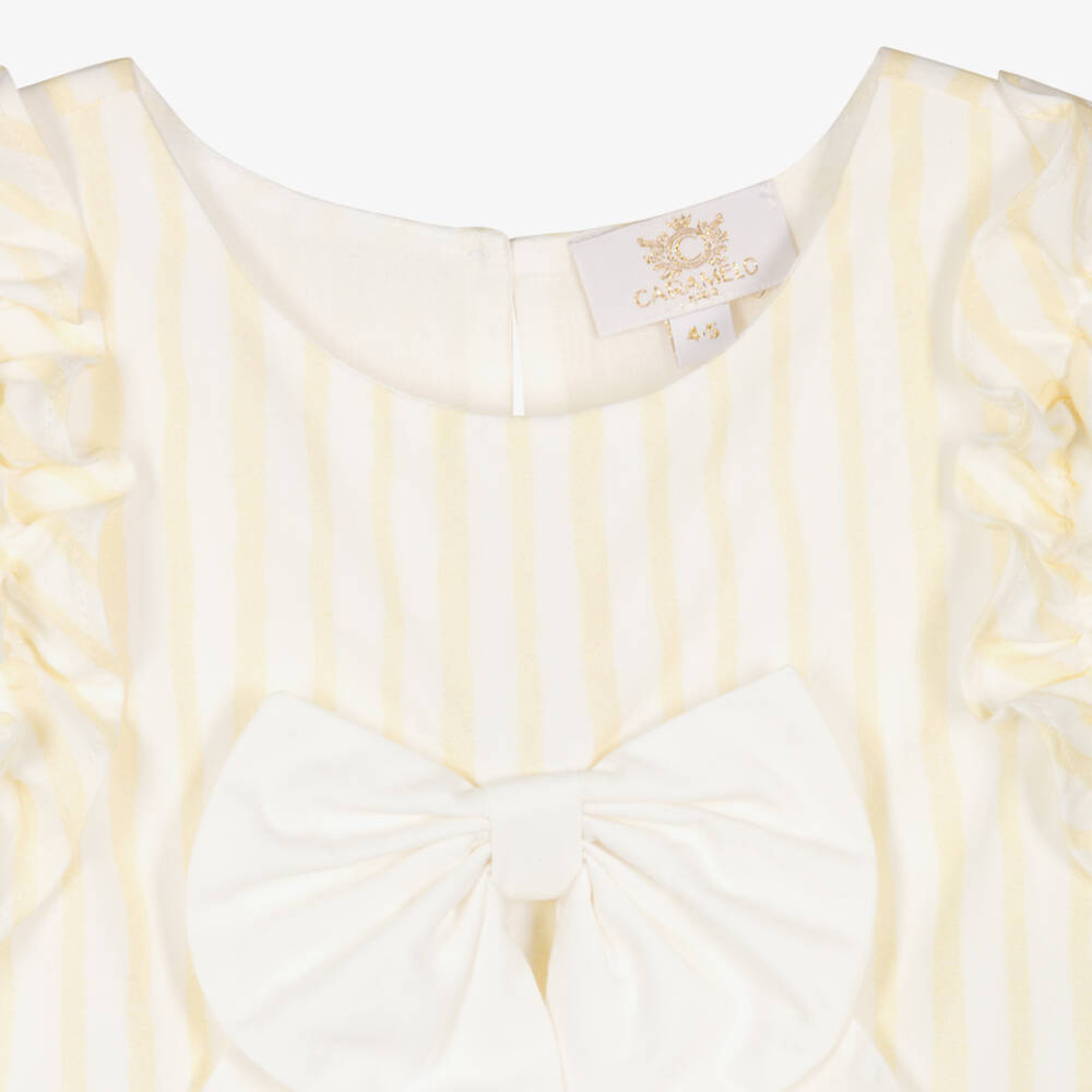 Caramelo Kids-Girls Pastel Yellow & White Striped Shorts Set | Childrensalon