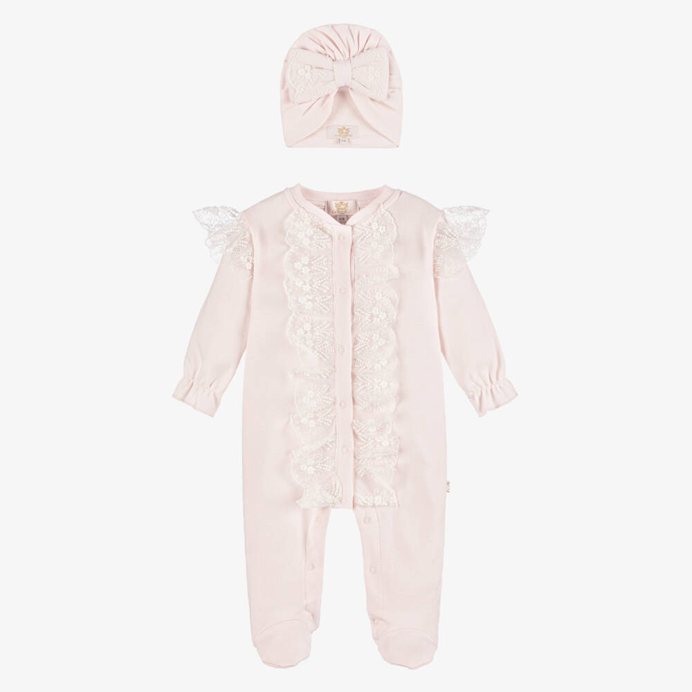 Caramelo Kids-Girls Pink Cotton Babygrow & Hat Set | Childrensalon