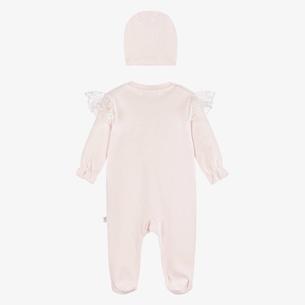 Caramelo Kids-Girls Pink Cotton Babygrow & Hat Set | Childrensalon