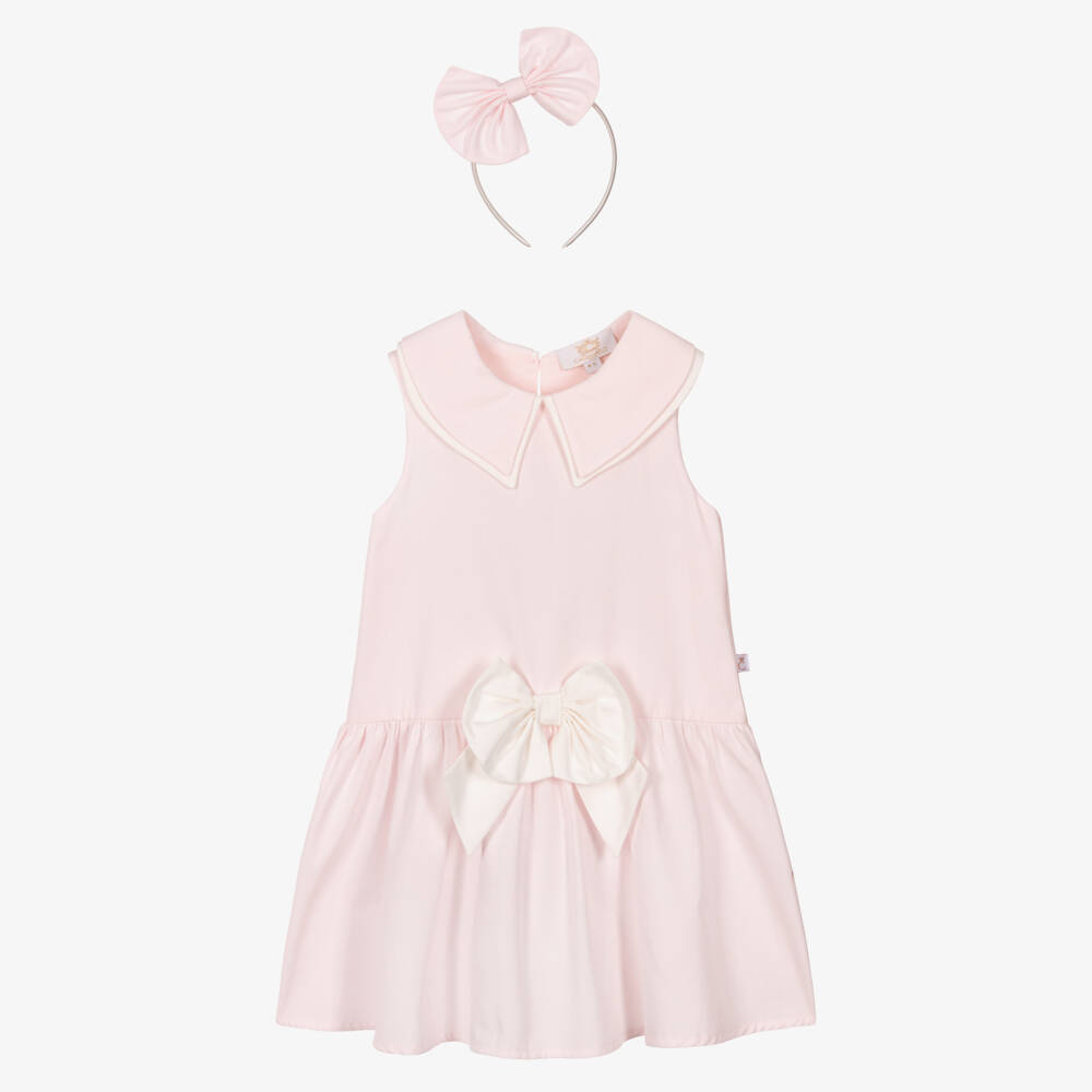 Caramelo Kids-Girls Pink Cotton Dress & Hairband Set | Childrensalon