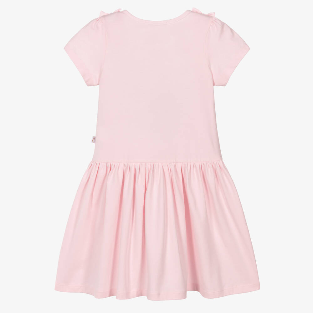 Caramelo Kids-Girls Pink Cotton Jersey Dress with Sequin Ruffle Trim | Childrensalon