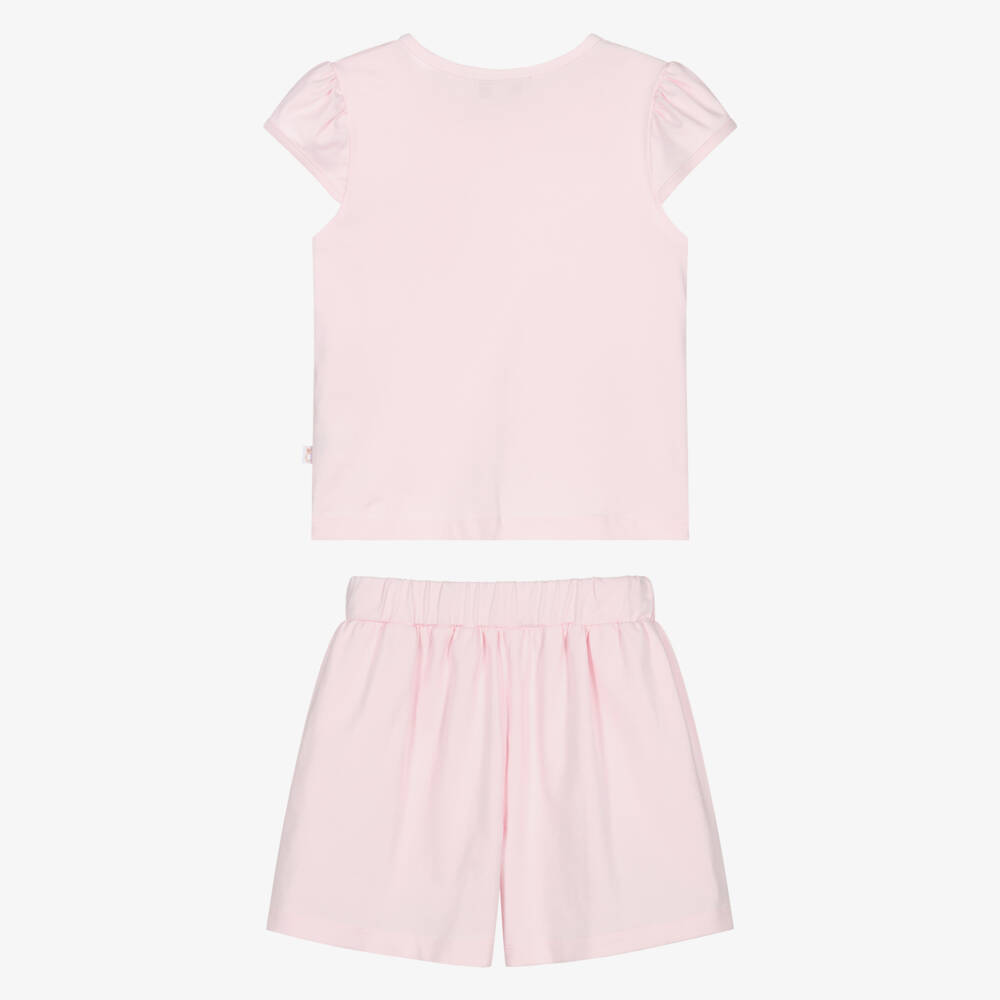 Caramelo Kids-Girls Pink Cotton Jersey Shorts Set with Sequinned Ruffles | Childrensalon