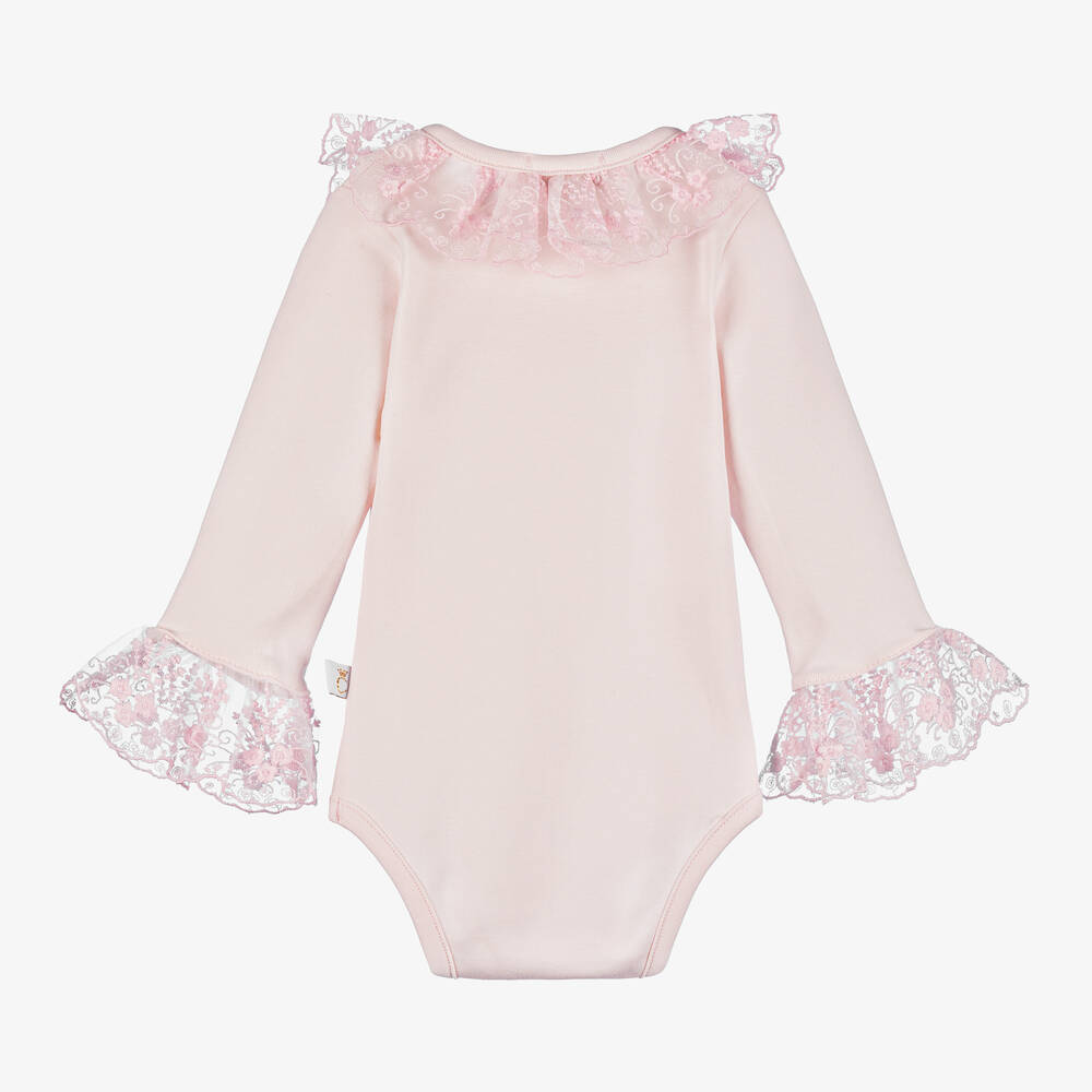 Caramelo Kids-Розовое хлопковое боди с кружевом | Childrensalon