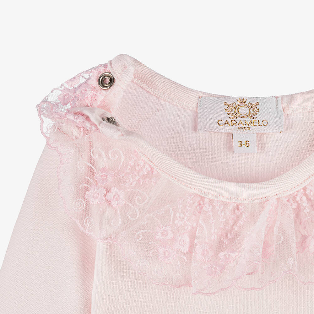 Caramelo Kids-Розовое хлопковое боди с кружевом | Childrensalon