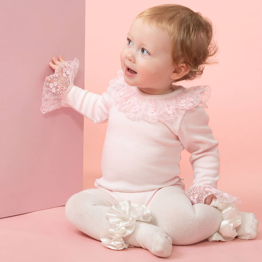Caramelo Kids-Розовое хлопковое боди с кружевом | Childrensalon