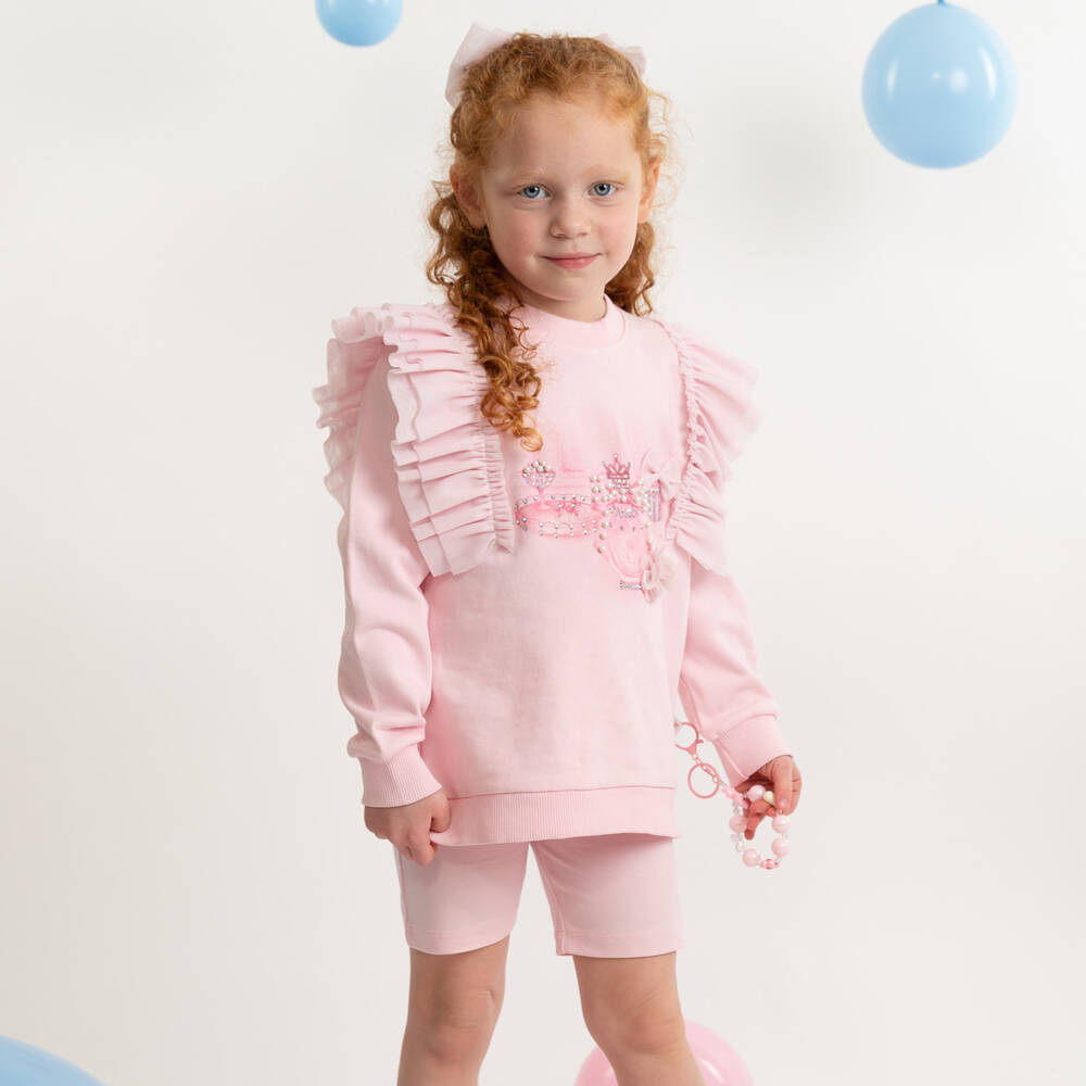 Caramelo Kids-طقم شورت قطن بكشكش تول لون زهري للبنات | Childrensalon