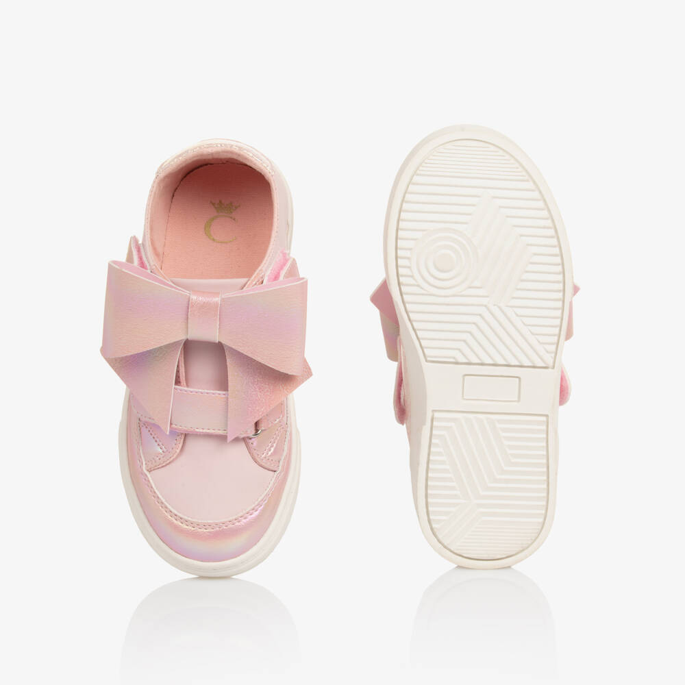 Caramelo Kids-Girls Pink Faux Leather Bow Trainers | Childrensalon