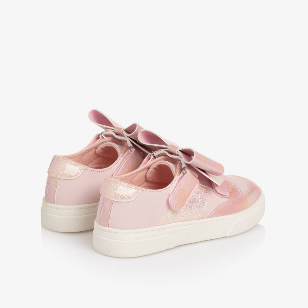 Caramelo Kids-Girls Pink Faux Leather Bow Trainers | Childrensalon
