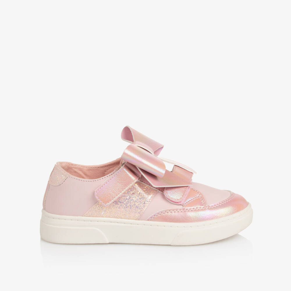 Caramelo Kids-Girls Pink Faux Leather Bow Trainers | Childrensalon