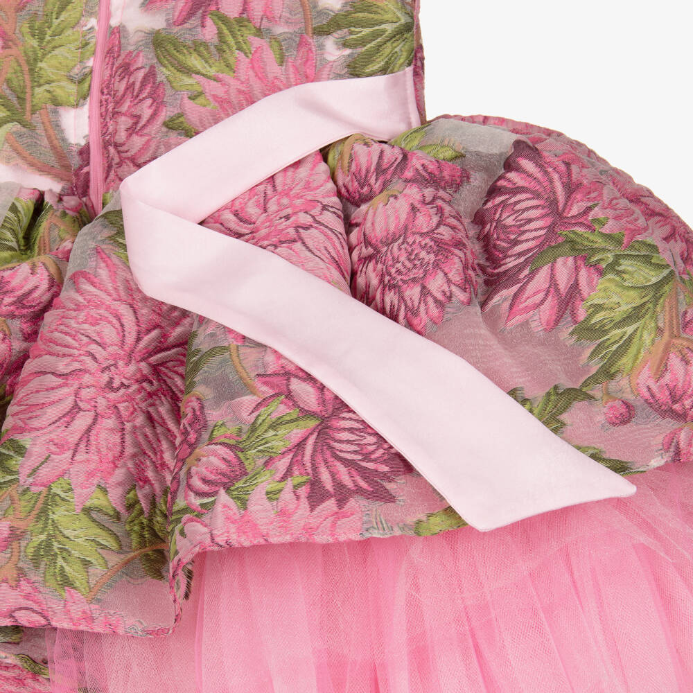 Caramelo Kids-Платье розовое из цветочного жаккардового жоржета и тюля с сумочкой для девочек | Childrensalon