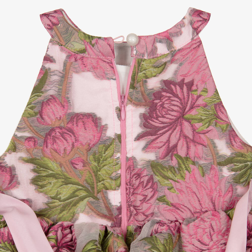 Caramelo Kids-Платье розовое из цветочного жаккардового жоржета и тюля с сумочкой для девочек | Childrensalon