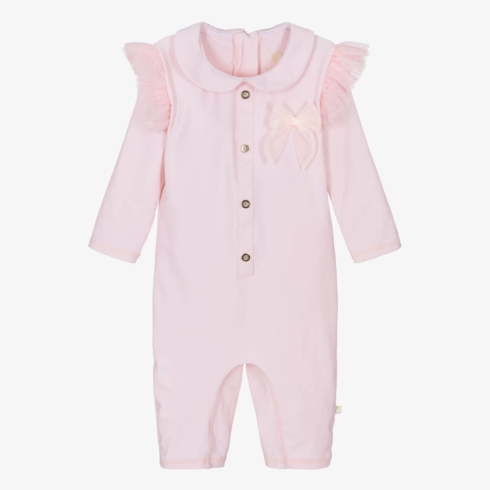 Caramelo Kids-Girls Pink Full Coverage Swimsuit  | Childrensalon
