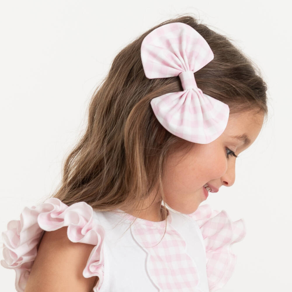 Caramelo Kids-Girls Pink Gingham Hair Clip (15cm) | Childrensalon