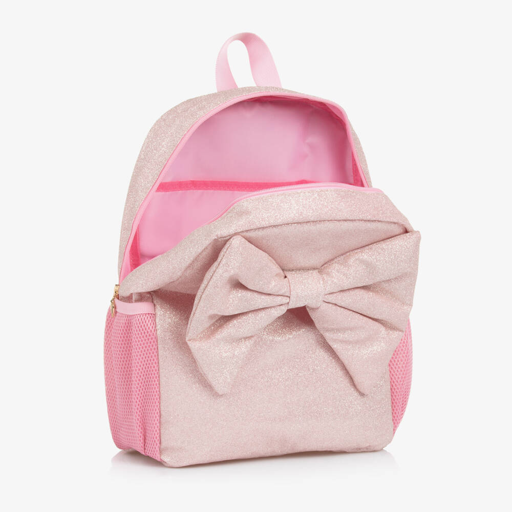Caramelo Kids-Girls Pink Glitter Bow Backpack (35cm) | Childrensalon