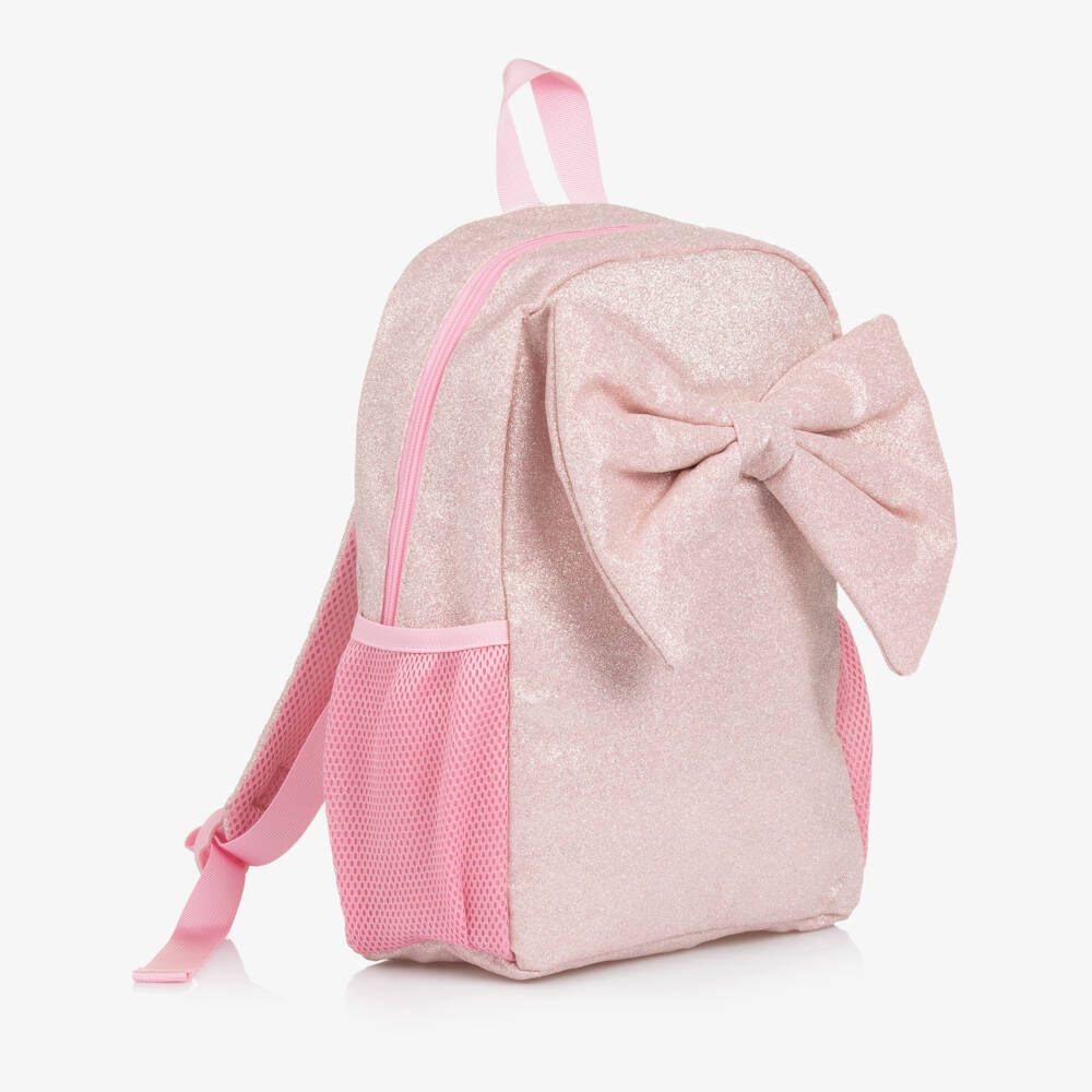 Caramelo Kids-Girls Pink Glitter Bow Backpack (35cm) | Childrensalon