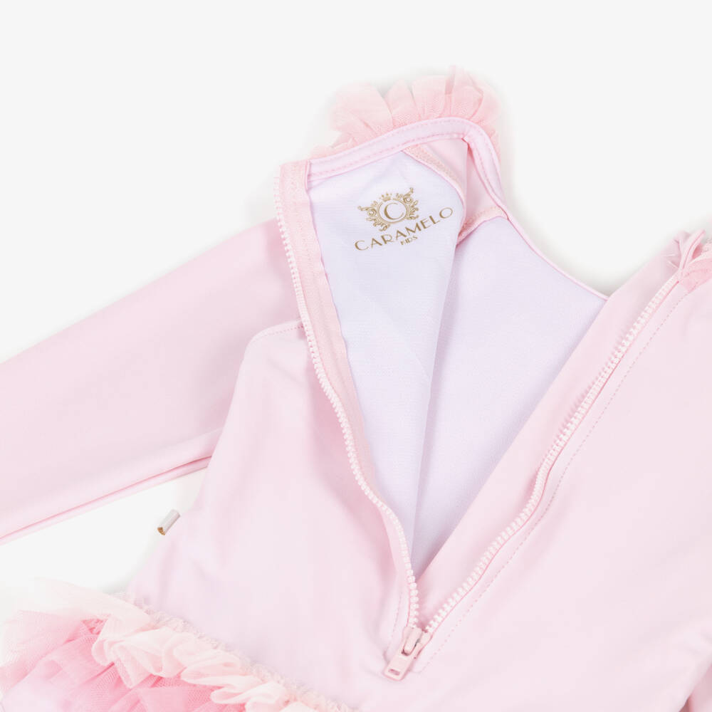 Caramelo Kids-Girls Pink Ruffle Swimsuit with Sunglasses | Childrensalon