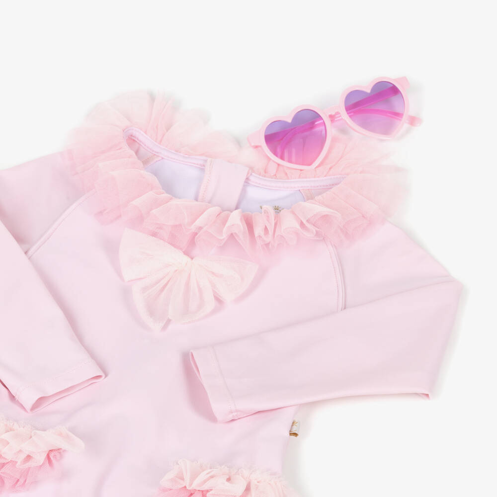 Caramelo Kids-Girls Pink Ruffle Swimsuit with Sunglasses | Childrensalon
