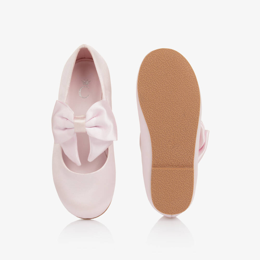 Caramelo Kids-Girls Pink Satin Mary Jane Shoes with Bows | Childrensalon