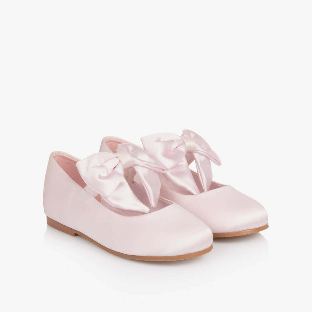 Caramelo Kids-Girls Pink Satin Mary Jane Shoes with Bows | Childrensalon