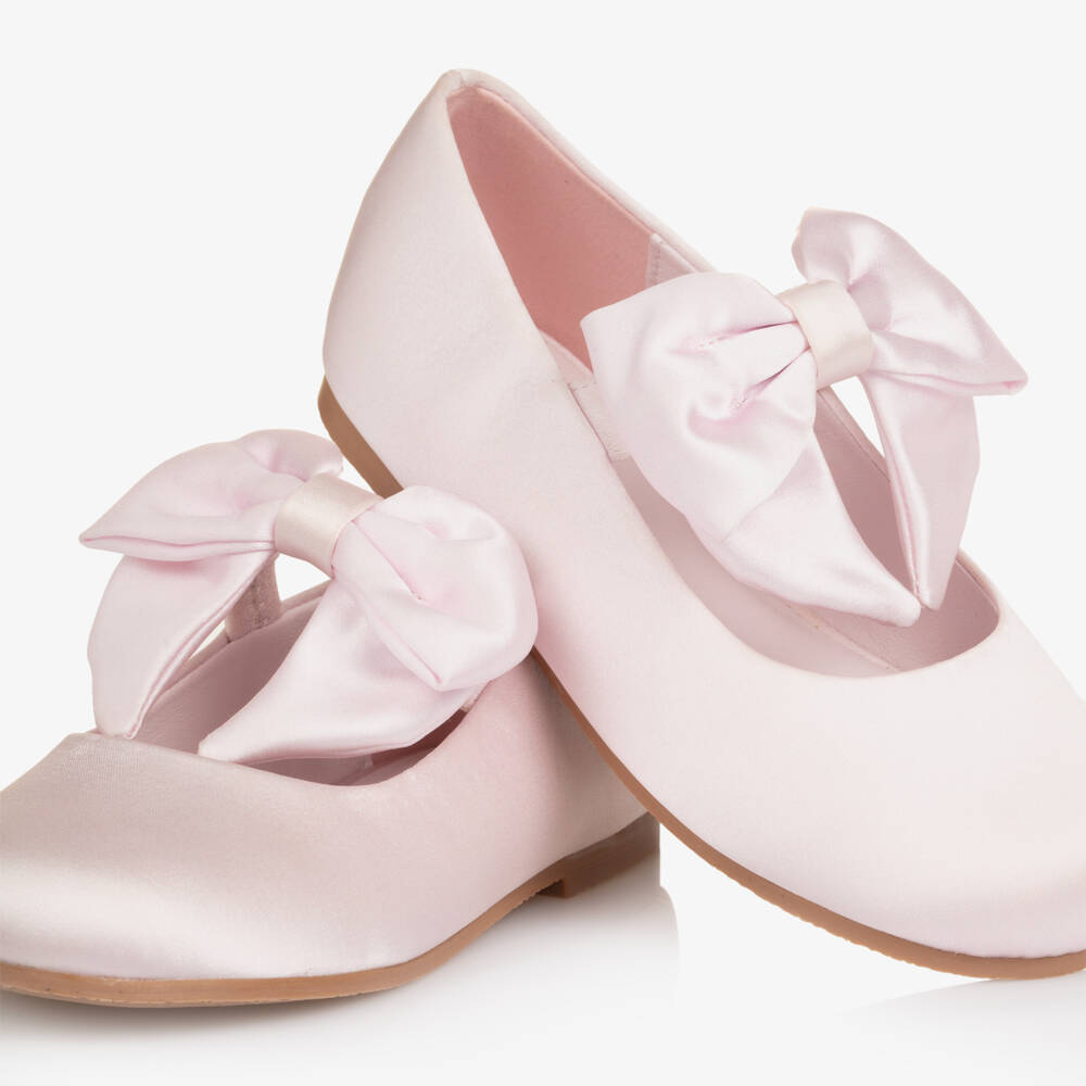 Caramelo Kids-Girls Pink Satin Mary Jane Shows with Bows | Childrensalon