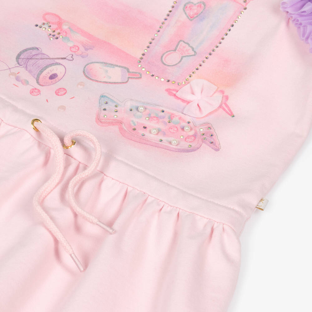 Caramelo Kids-Girls Pink Tulle Trim Cotton Jersey Dress with Tumbler | Childrensalon