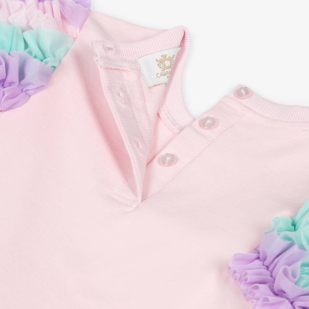 Caramelo Kids-Girls Pink Tulle Trim Cotton Jersey Dress with Tumbler | Childrensalon