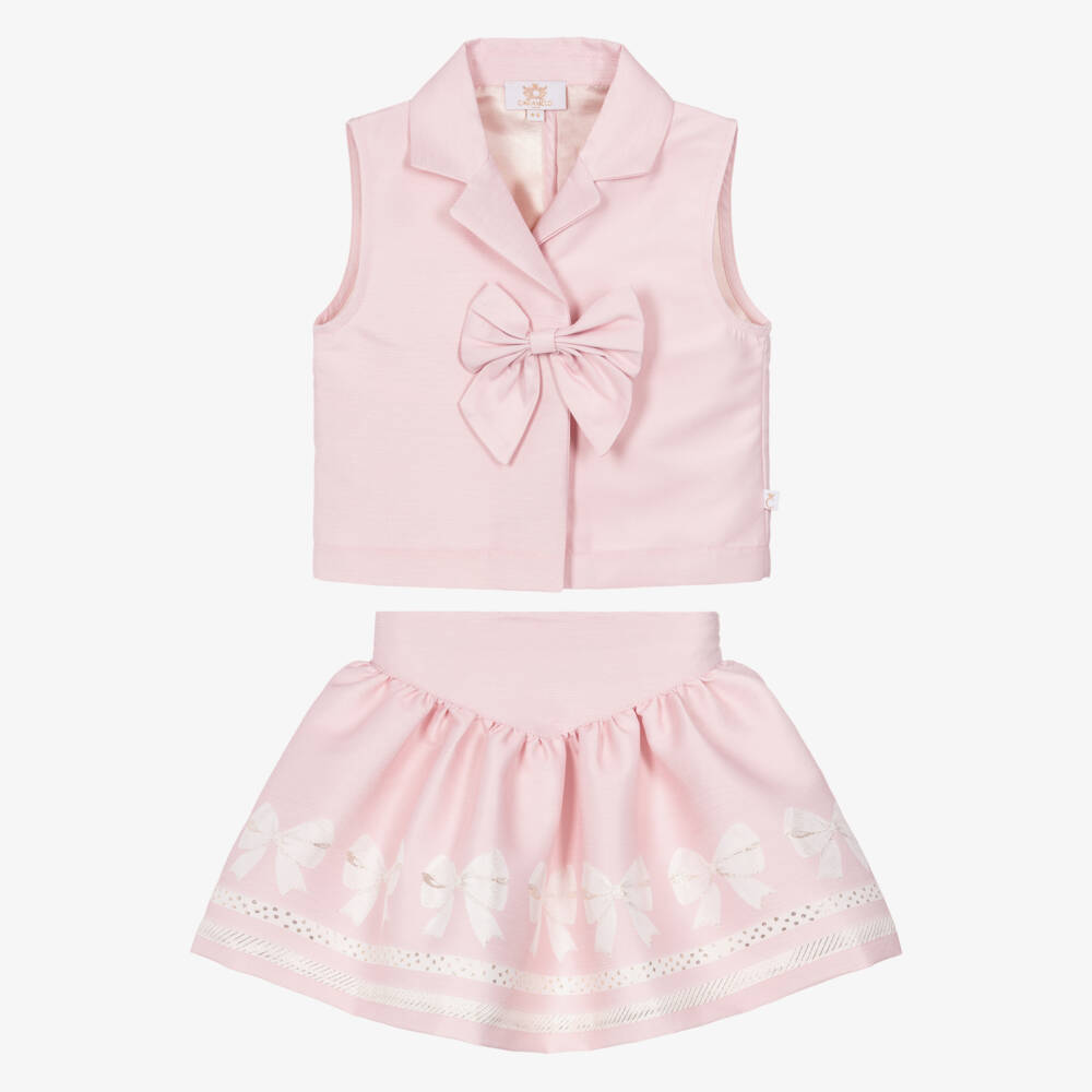 Caramelo Kids-Girls Pink Waistcoat & Skirt Set | Childrensalon