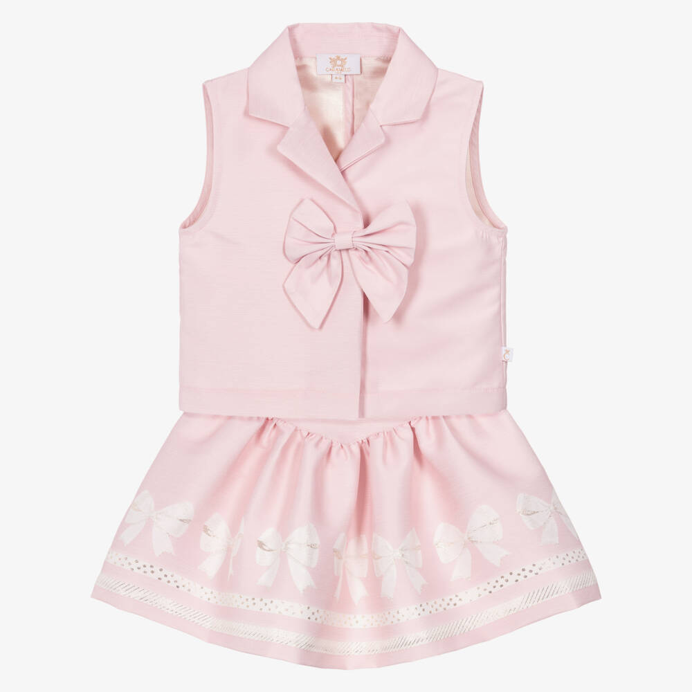 Caramelo Kids-Girls Pink Waistcoat & Skirt Set | Childrensalon