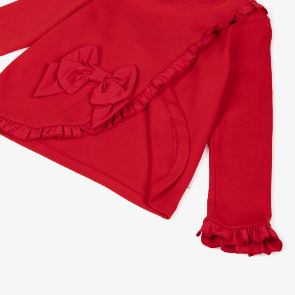 Caramelo Kids-Комплект с легинсами красный из хлопкового трикотажа с оборками и бантами длядевочек | Childrensalon