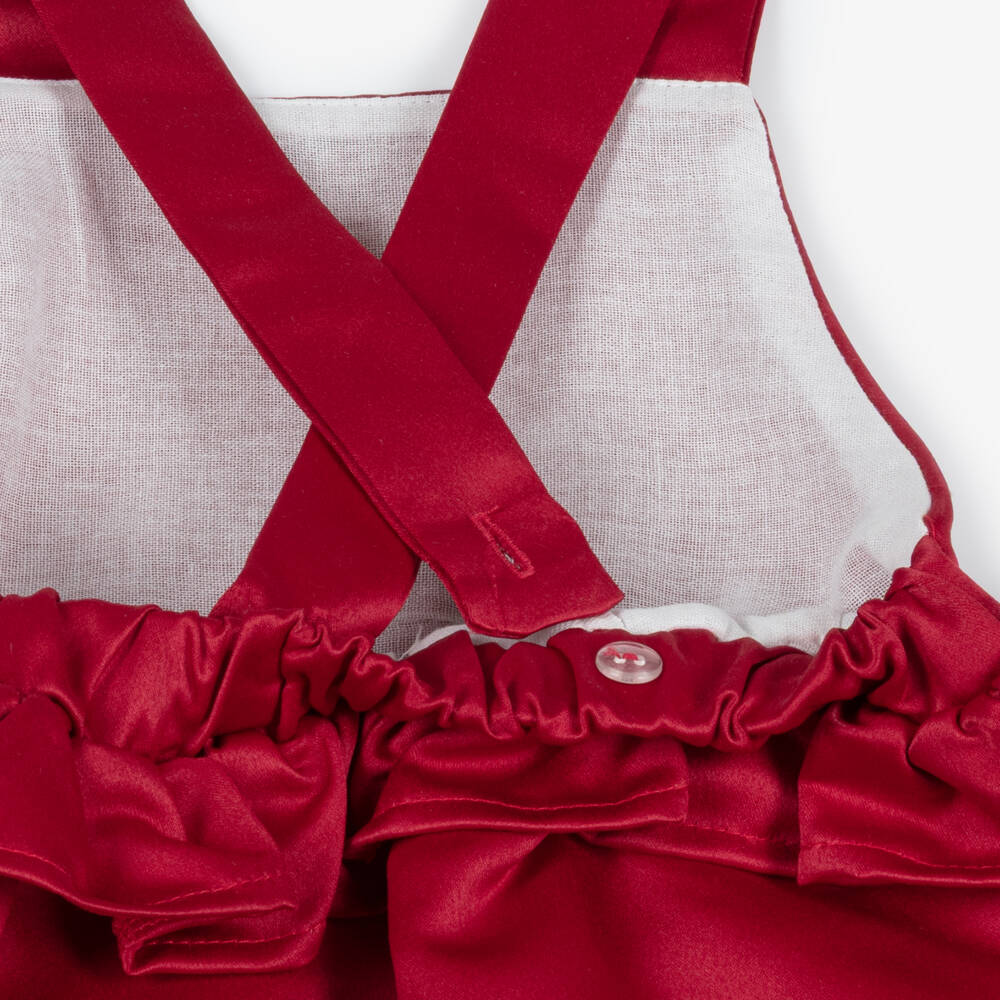 Caramelo Kids-Girls Red Dungaree Babysuit Set with Bow Headband | Childrensalon