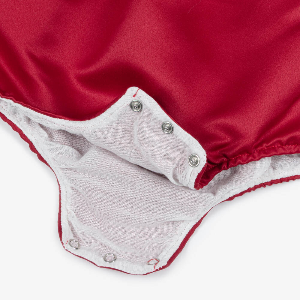 Caramelo Kids-Girls Red Dungaree Babysuit Set with Bow Headband | Childrensalon