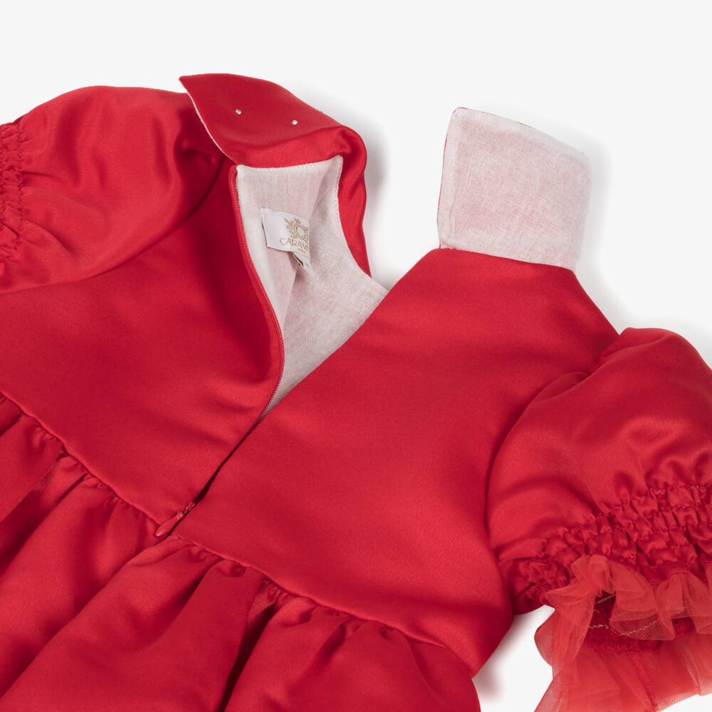 Caramelo Kids-Платье красное атласное с бантами и стразами с ободком | Childrensalon