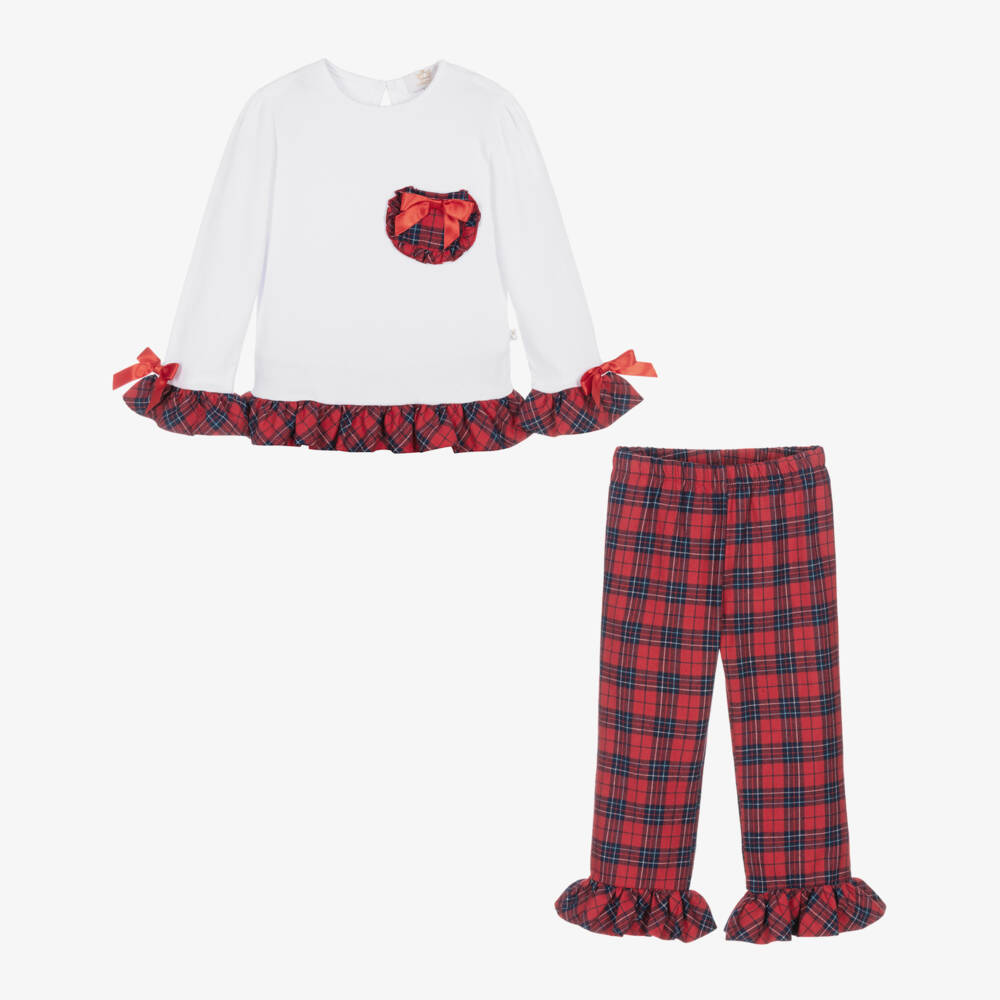Caramelo Kids-Girls Red Tartan Check Cotton Pyjamas | Childrensalon