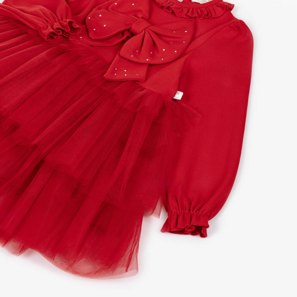 Caramelo Kids-Girls Red Tulle Dress Set with Diamanté Bows | Childrensalon