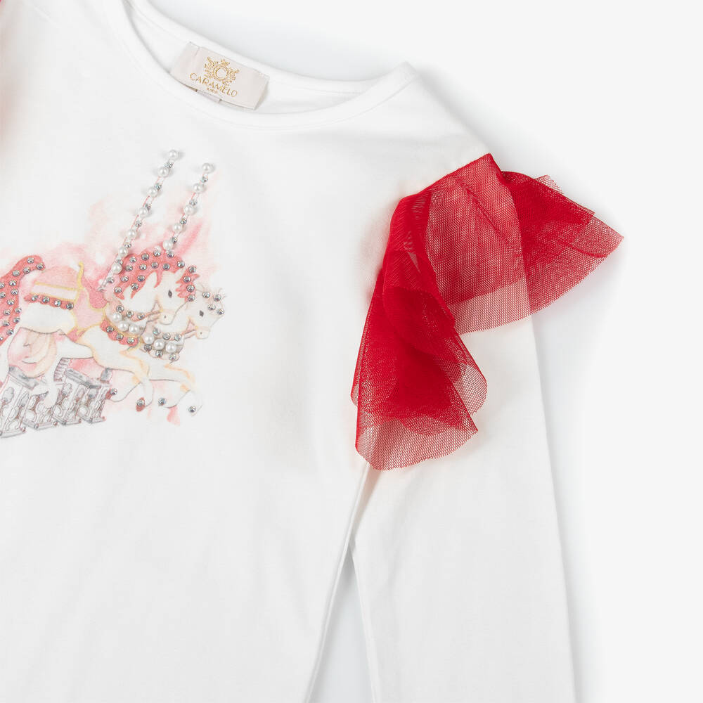 Caramelo Kids-Girls Red & White Cotton Skirt Set | Childrensalon