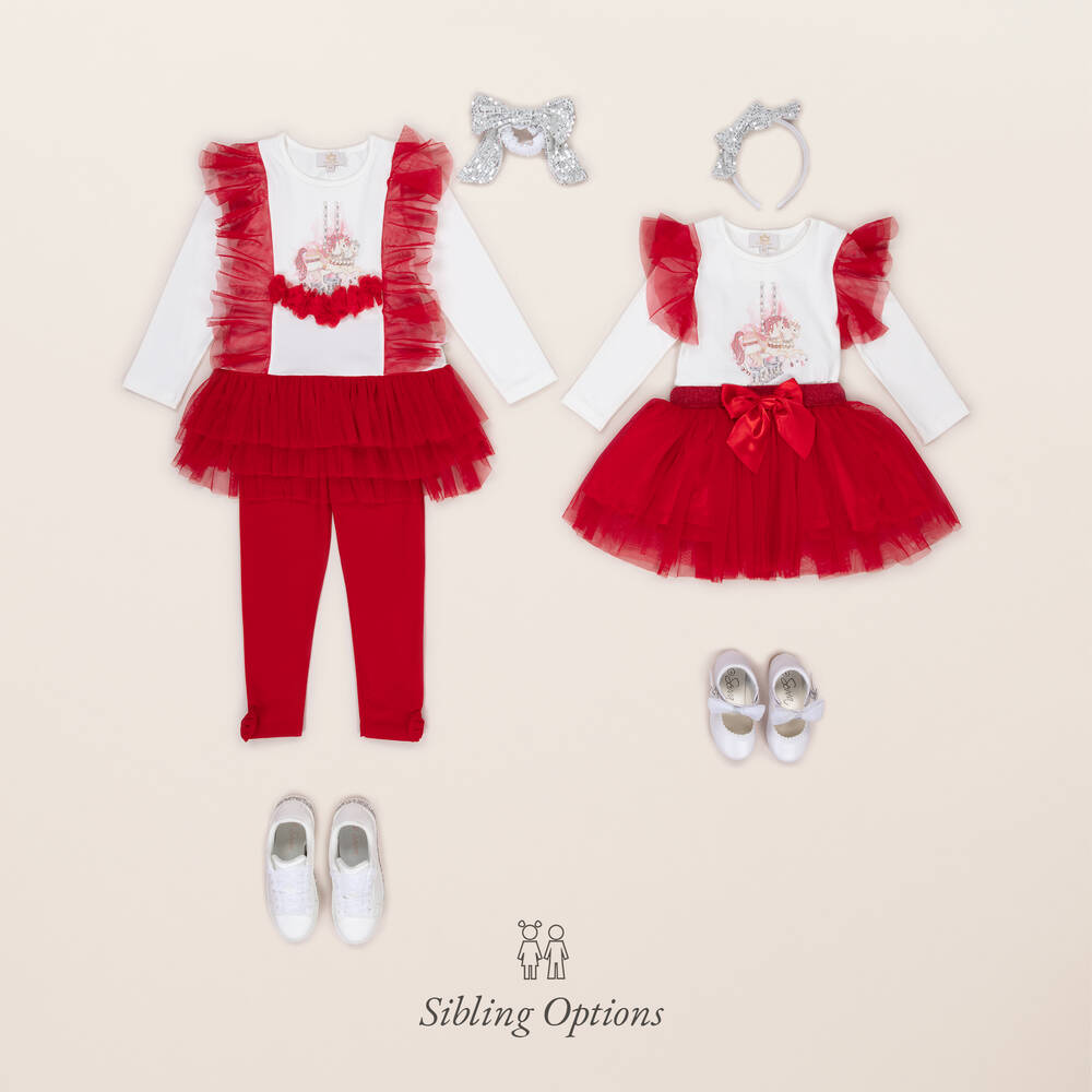Caramelo Kids-Girls Red & White Cotton Skirt Set | Childrensalon