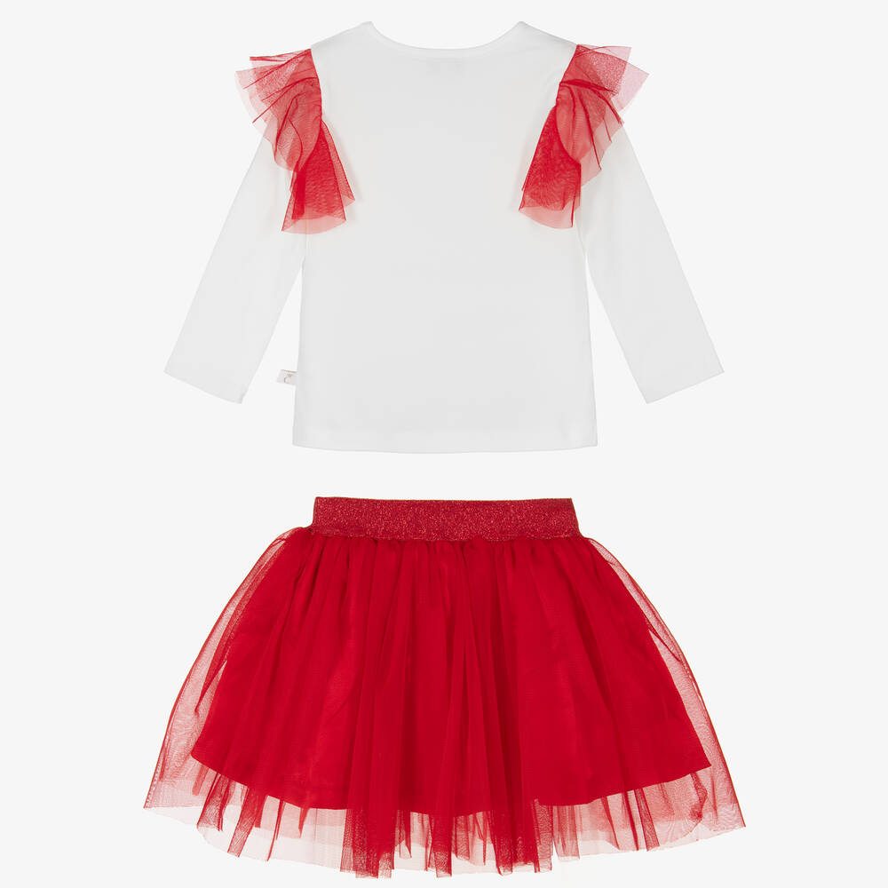 Caramelo Kids-Girls Red & White Cotton Skirt Set | Childrensalon