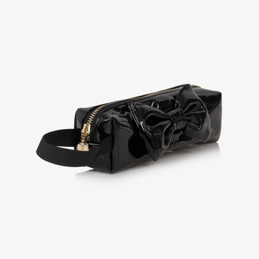 Caramelo Kids-Girls Shiny Black Pencil Case (20cm) | Childrensalon