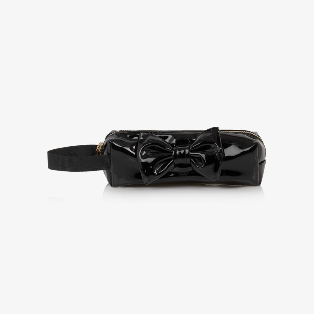Caramelo Kids-Girls Shiny Black Pencil Case (20cm) | Childrensalon