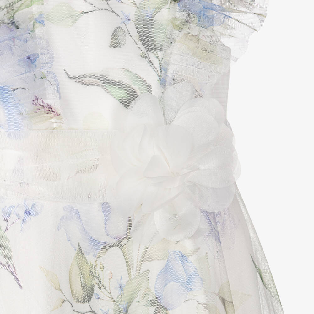Caramelo Kids-Платье бело-голубое цветочное из тюля для девочек | Childrensalon