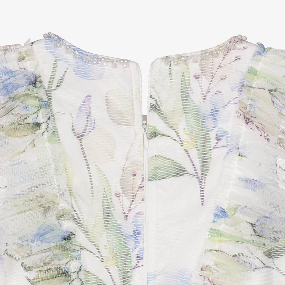 Caramelo Kids-Платье бело-голубое цветочное из тюля для девочек | Childrensalon