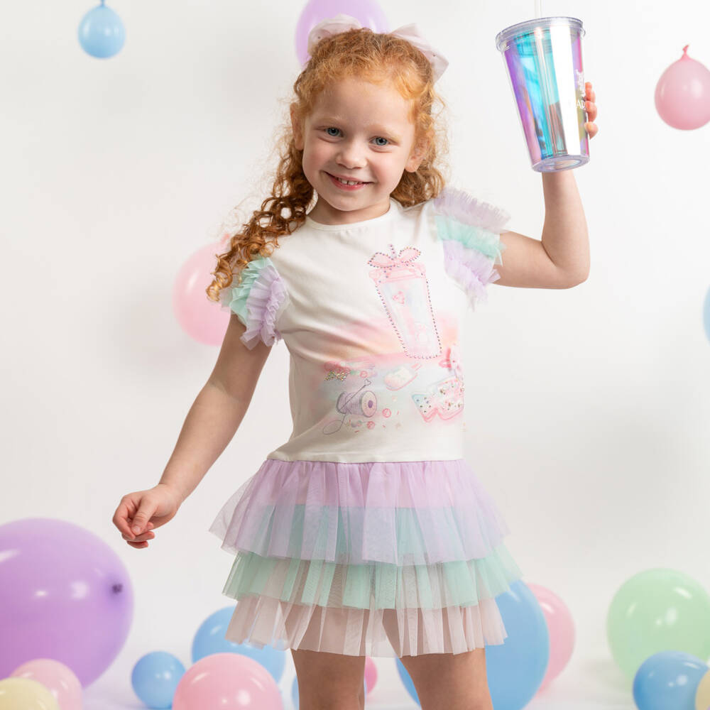Caramelo Kids-Girls White Cotton Jersey & Tulle Dress with Tumbler | Childrensalon