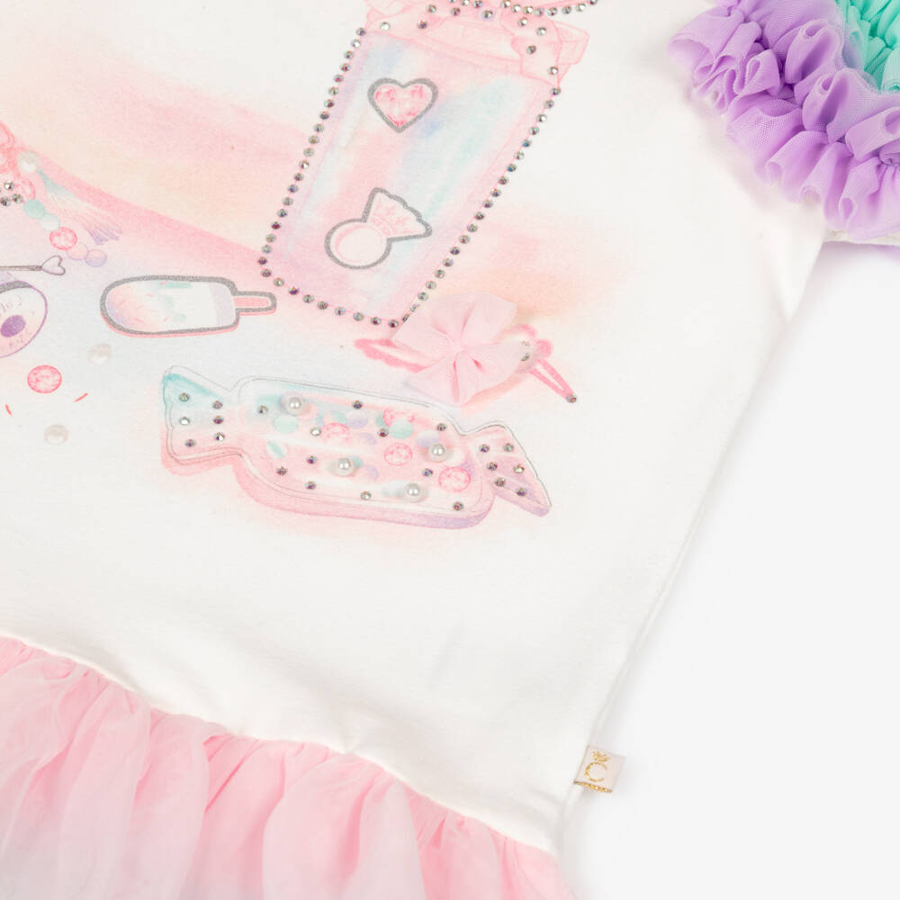 Caramelo Kids-Girls White Jersey & Pink Tulle Dress with Tumbler | Childrensalon