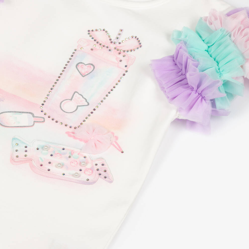 Caramelo Kids-Girls White & Pink Shorts Set with Iridescent Tumbler | Childrensalon