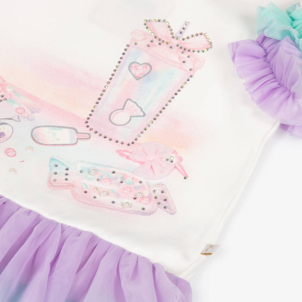 Caramelo Kids-Girls White & Pink Tulle Trim Leggings Set with Tumbler | Childrensalon