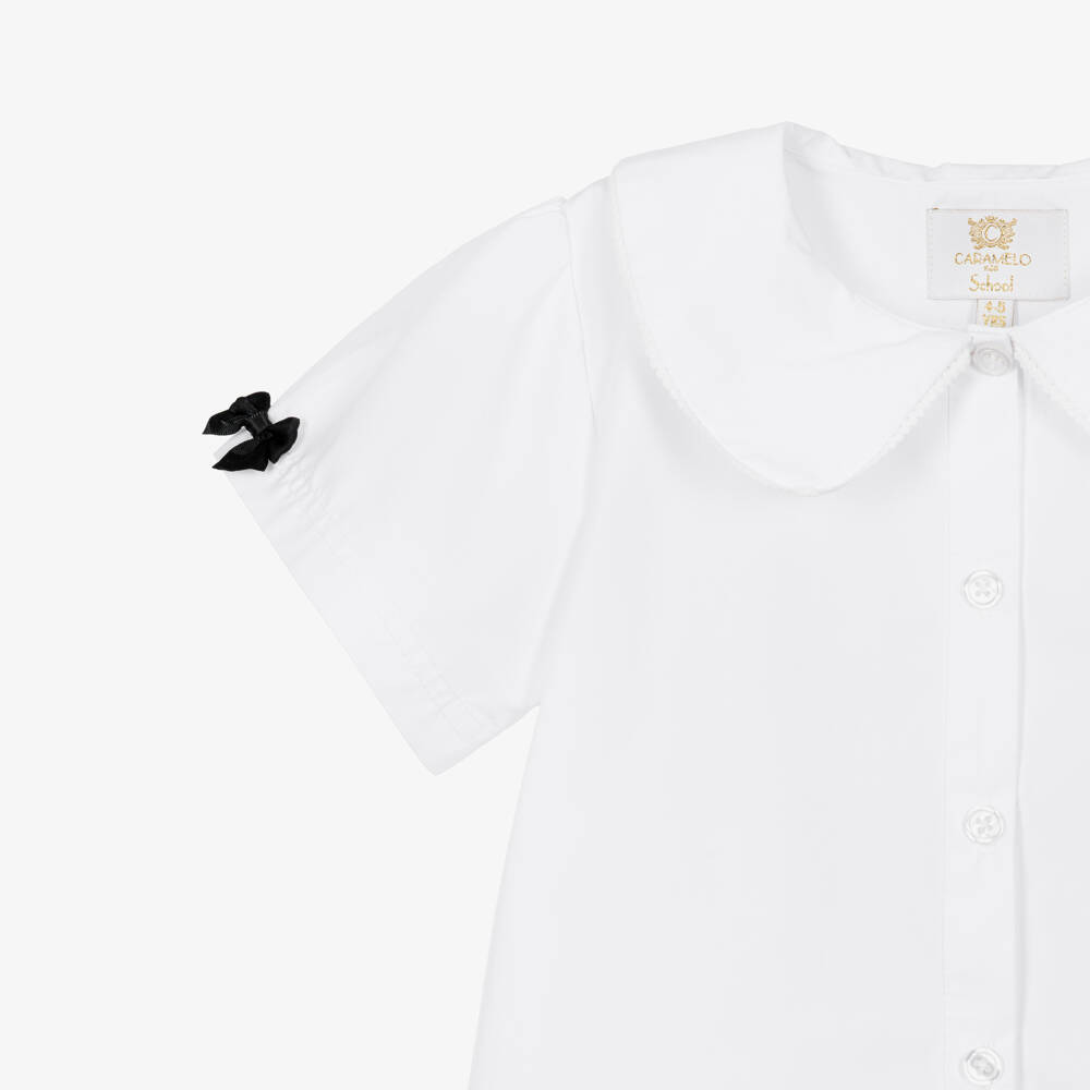 Caramelo Kids-Girls White School Blouse with Black Bows | Childrensalon