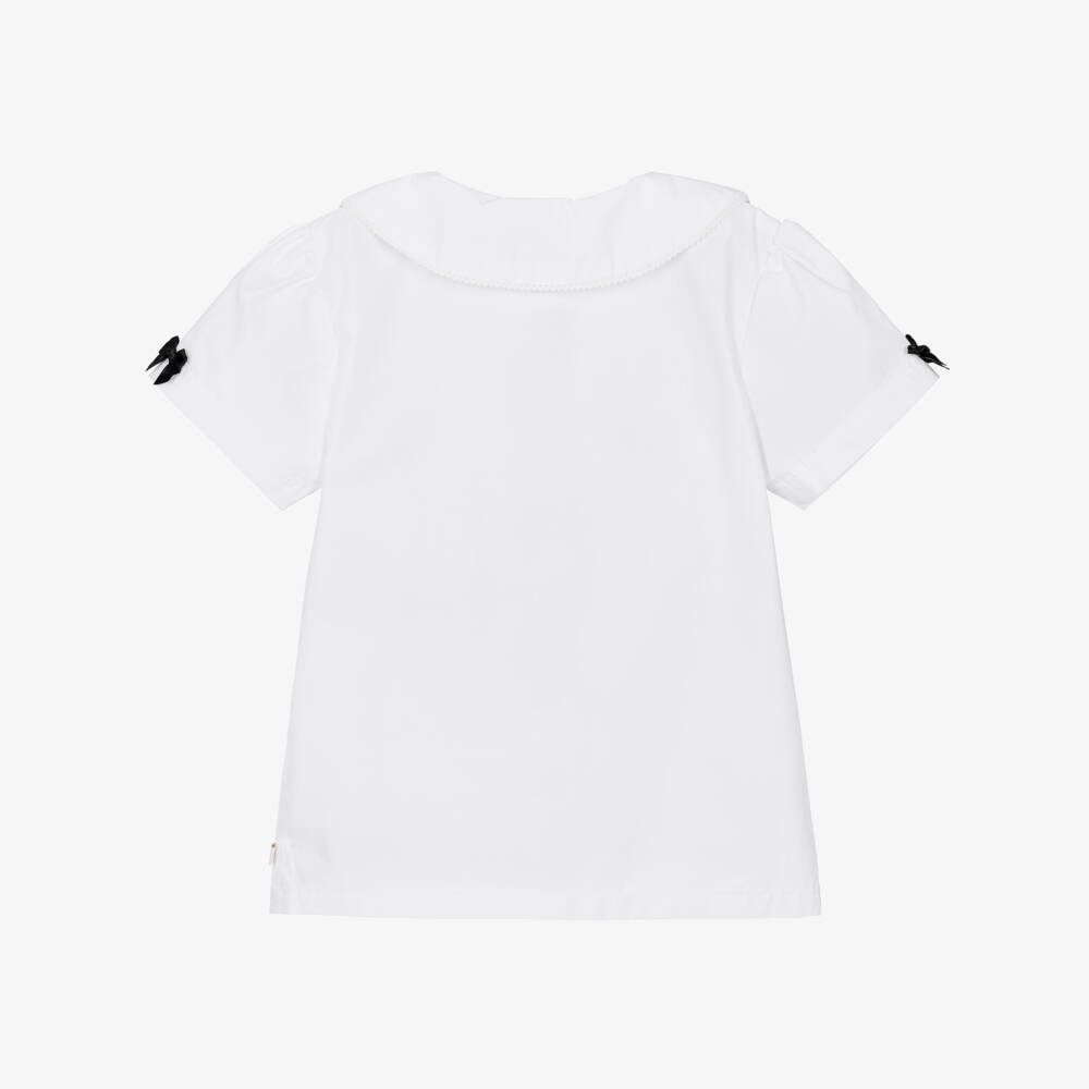 Caramelo Kids-Girls White School Blouse with Black Bows | Childrensalon